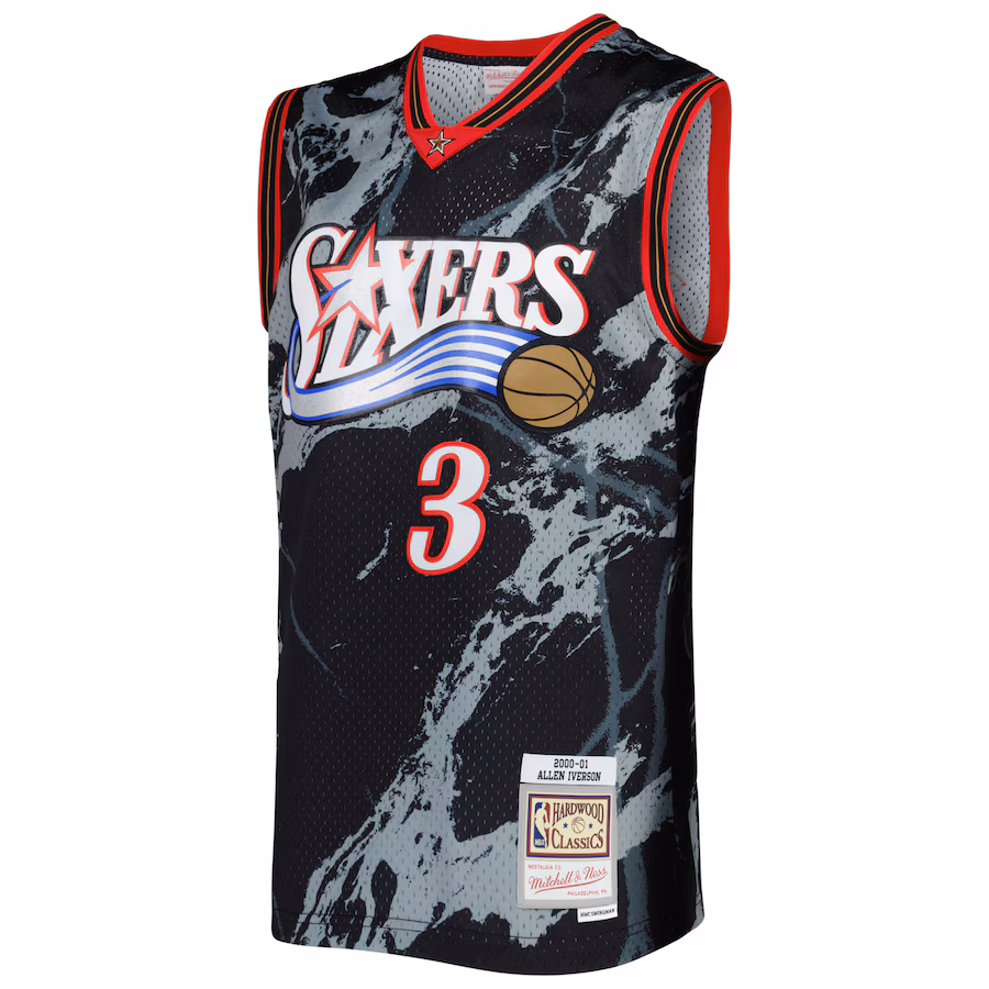 Allen Iverson Philadelphia 76ers Mitchell & Ness Camiseta Swingman Marble de las Clásicas Hardwood 2000/2001 - Negro