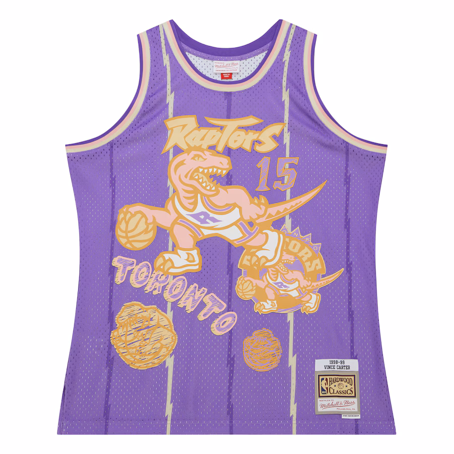 Vince Carter Toronto Raptors Camiseta Swingman Sidewalk Sketch 1998/99 Mitchell & Ness - Morado