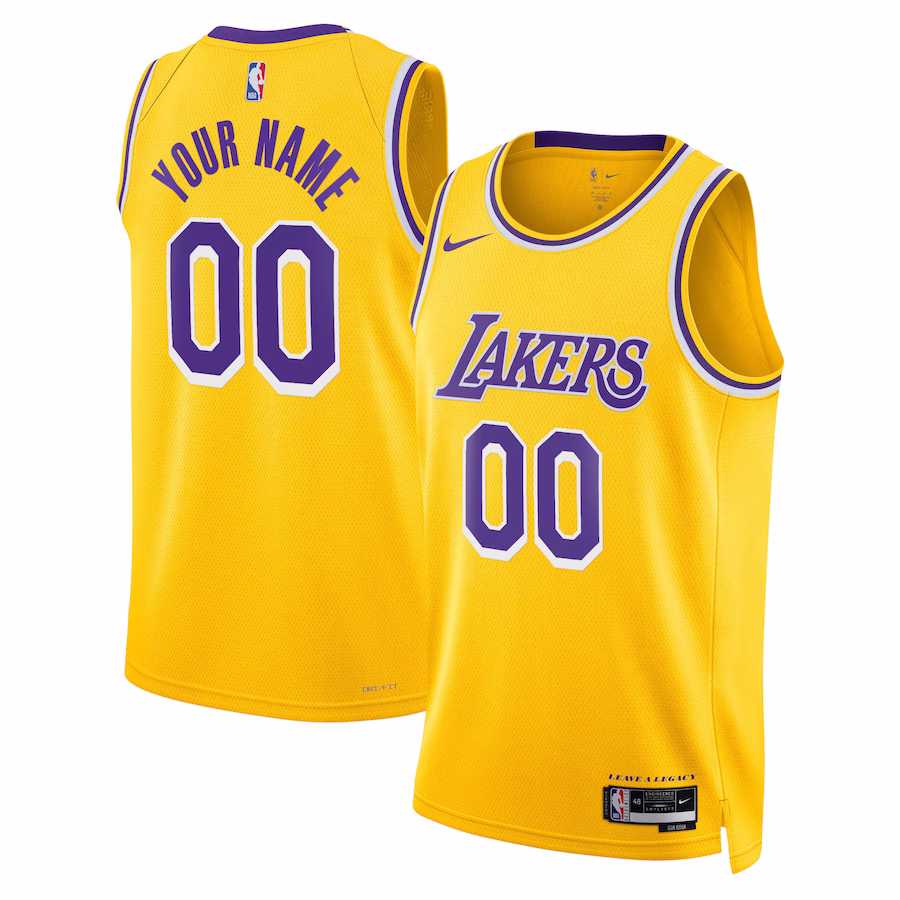 Jersey personnalisé unisexe des Los Angeles Lakers, Édition Icon, Or
