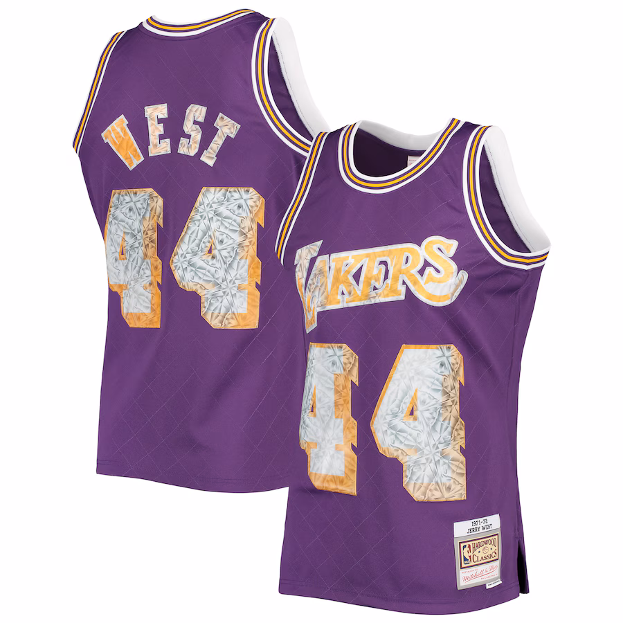 Jerry West, Los Angeles Lakers, Maglia Edizione Fan Diamante 75º Anniversario NBA 1971/72 Classica, Viola