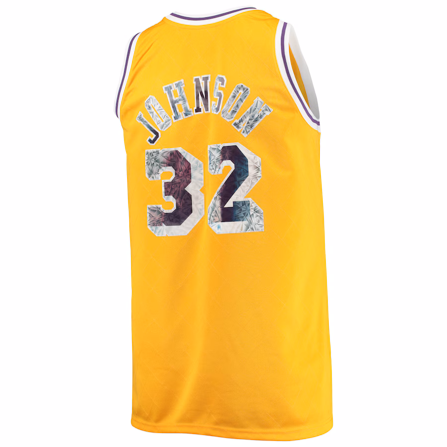 Magic Johnson, Los Angeles Lakers, Maillot de la 75e Année de la NBA Édition Diamant pour les Fans 1984/85, Or