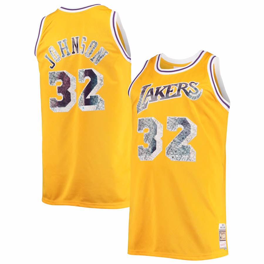 Magic Johnson, Los Angeles Lakers, Maillot de la 75e Année de la NBA Édition Diamant pour les Fans 1984/85, Or