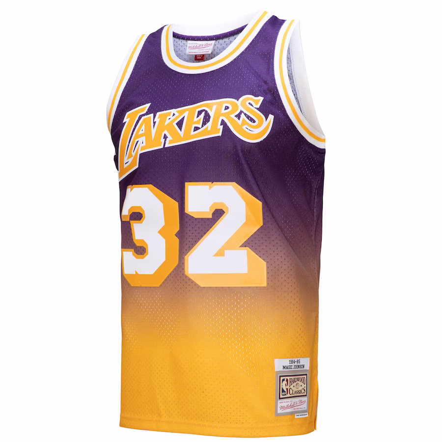 Magic Johnson, Los Angeles Lakers, Camiseta Fadeaway Clásica 1984/85, Oro/Púrpura