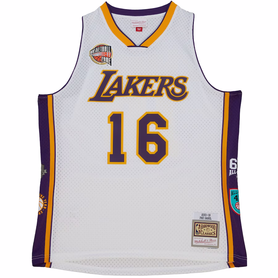 Pau Gasol, Los Angeles Lakers, Unisex Hall of Fame Class of 2023 Retro, White