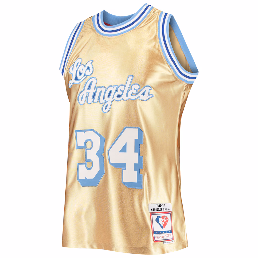 Shaquille O'Neal, Los Angeles Lakers, 75e Anniversaire 1996/97 Jersey Classique Vintage, Or