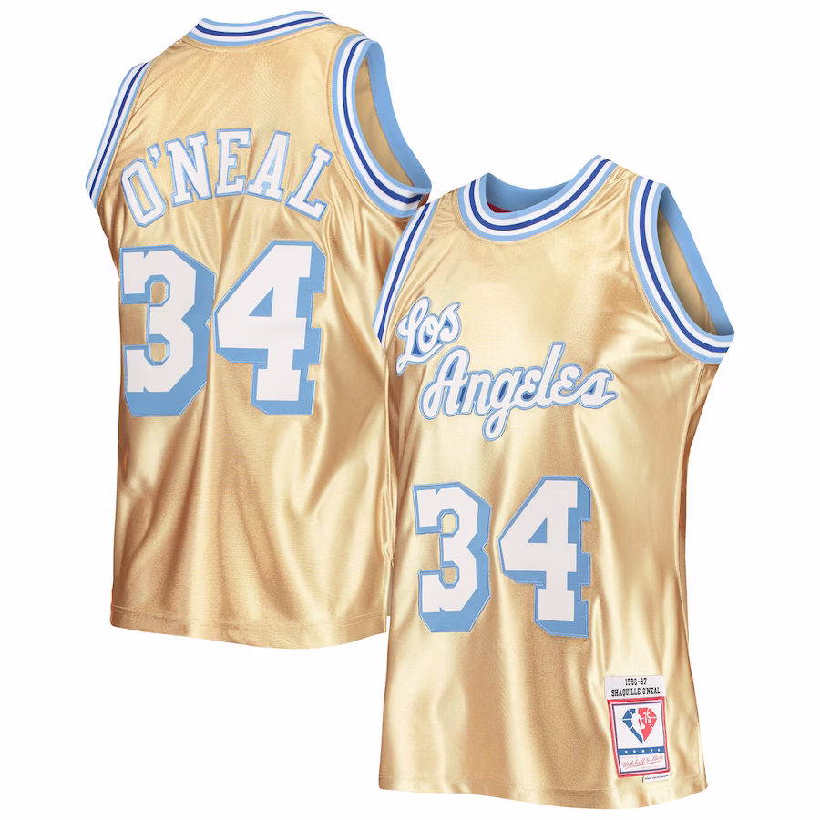 Shaquille O'Neal, Los Angeles Lakers, 75e Anniversaire 1996/97 Jersey Classique Vintage, Or