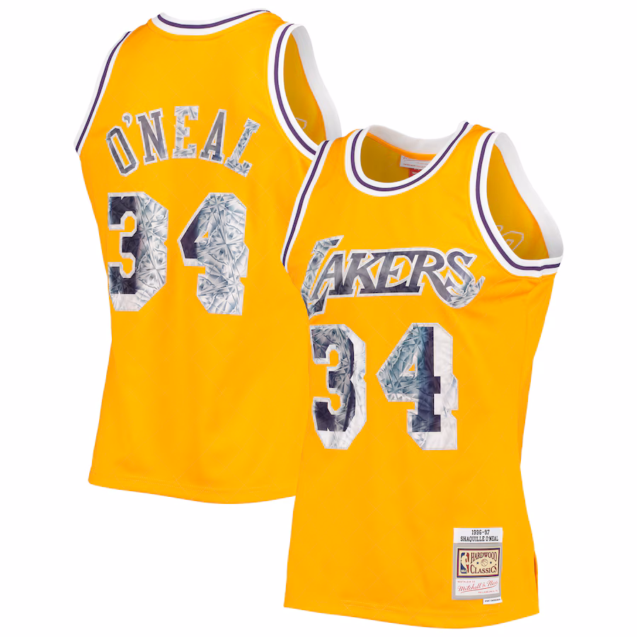 Shaquille O'Neal, Los Angeles Lakers, 1996-97 Classique du 75e anniversaire de la NBA Jersey Édition Diamond Fan, Or