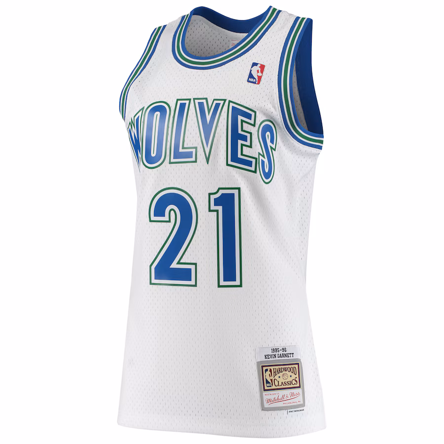 Maglia bianca di Kevin Garnett dei Minnesota Timberwolves nel 1995-96