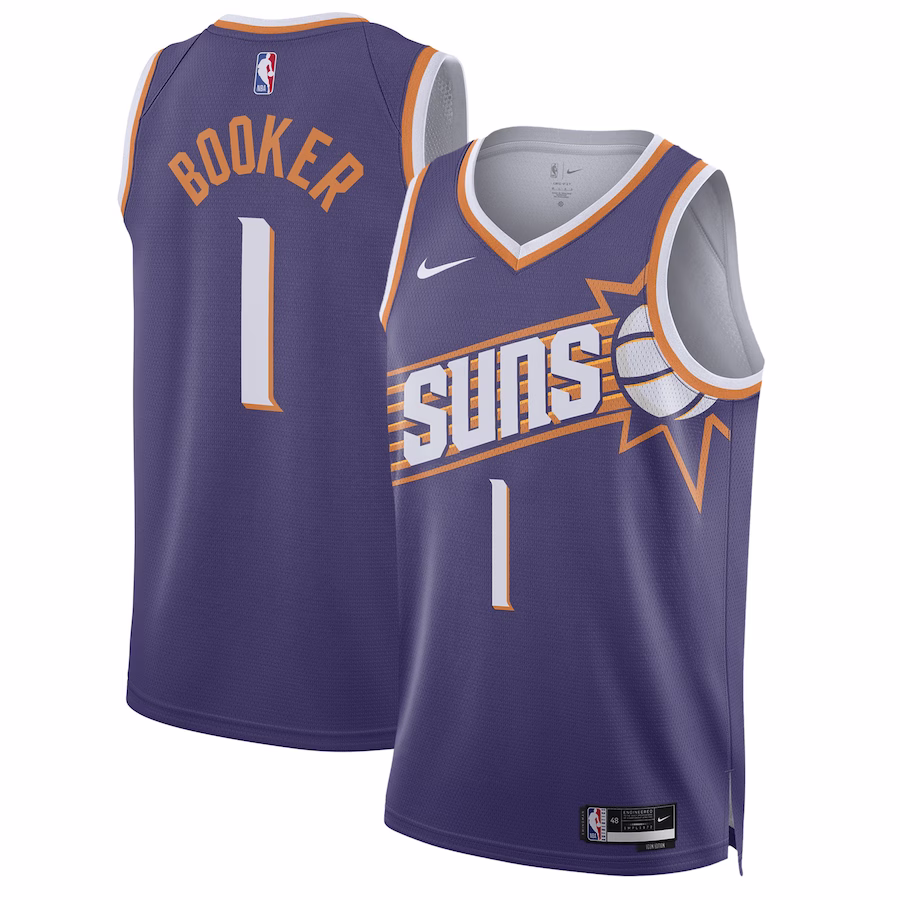 Maglia Unisex Swingman di Devin Booker per i Phoenix Suns - Edizione Icona - Viola