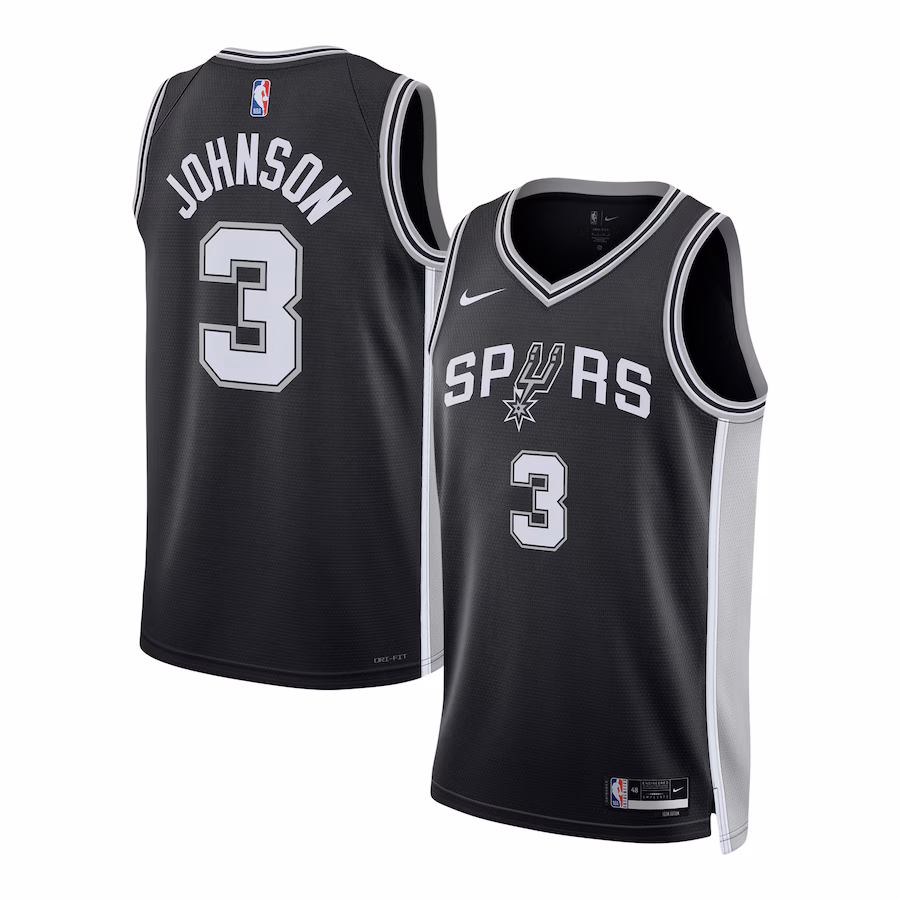 Keldon Johnson, San Antonio Spurs, Maillot unisexe, Édition Icon, Noir