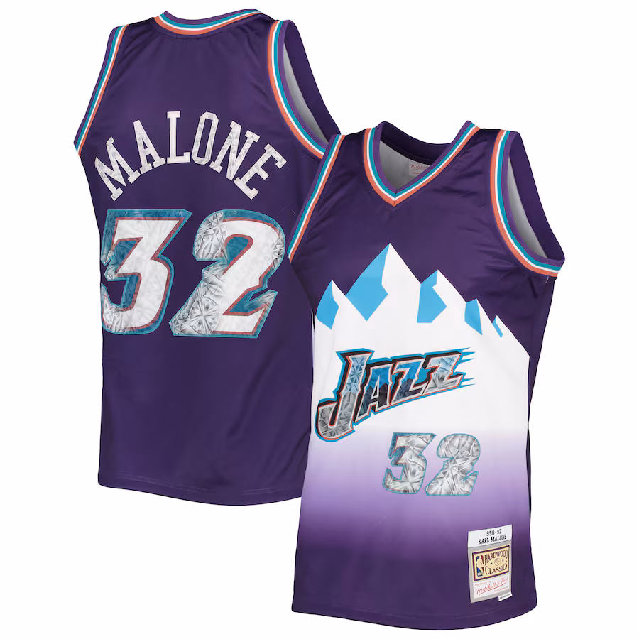 Karl Malone Utah Jazz 1996/97 Maillot Diamant Classique du 75e Anniversaire de la NBA, Violet